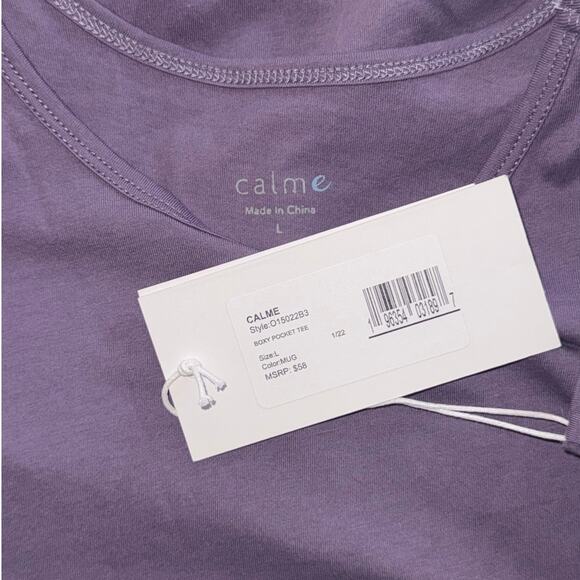 NWT! Johnny Was Calme Boxy Pocket Purple Casual Tee - Size Large - Picture 5 of 7